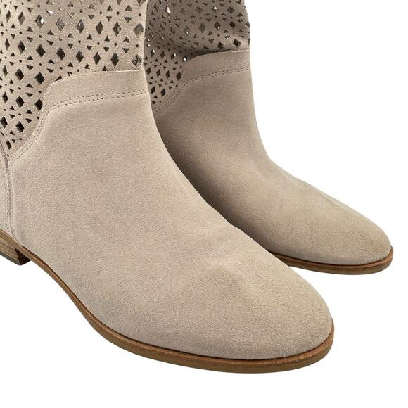 MICHAEL Michael Kors Sunny Neutral Suede Leather Laser Cut Pull On Bootie Boots - Picture 8 of 12